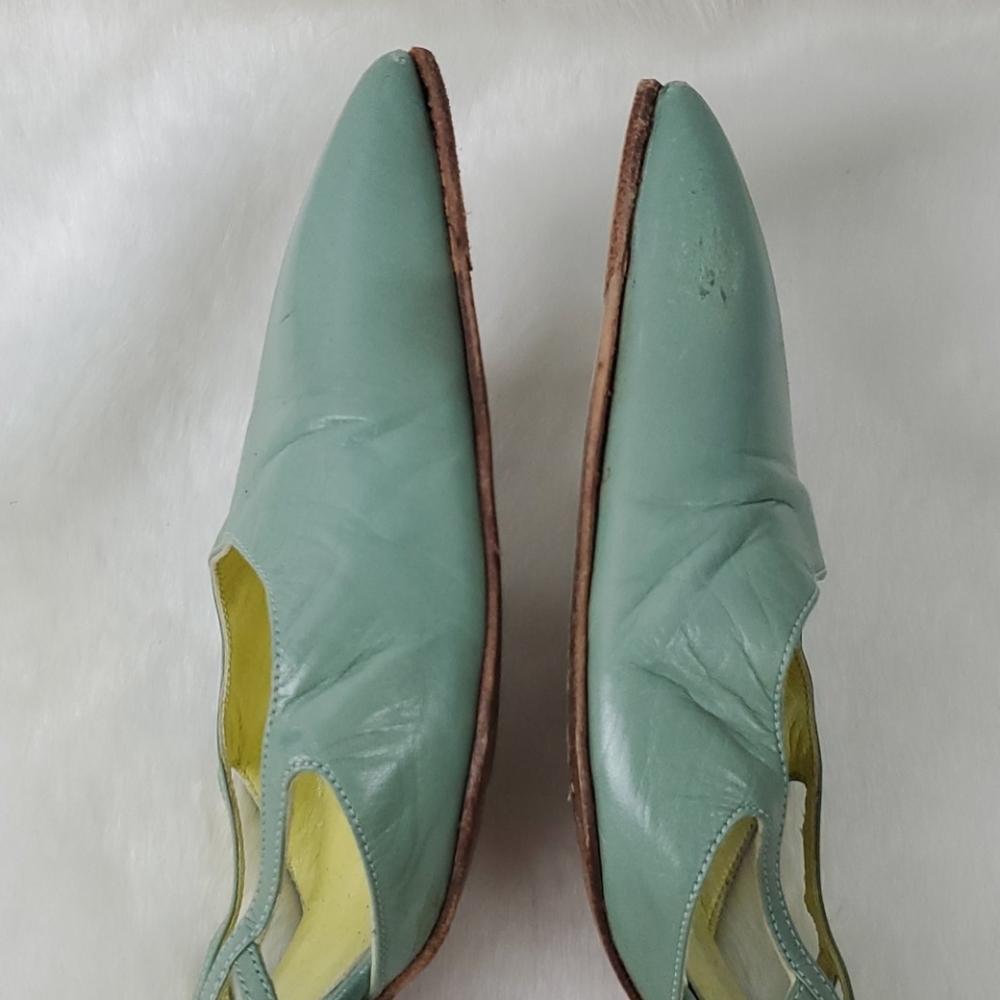 Manolo Blahnik green sling back shoes leather heel size 38 - Picture 4 of 14